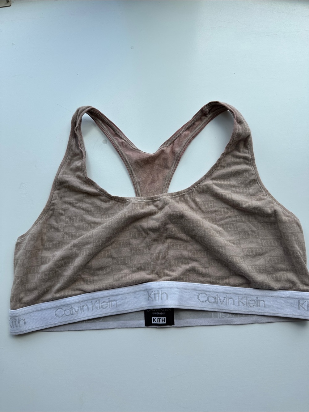 Kith Taupe Racerback Bralette with White Elastic Band